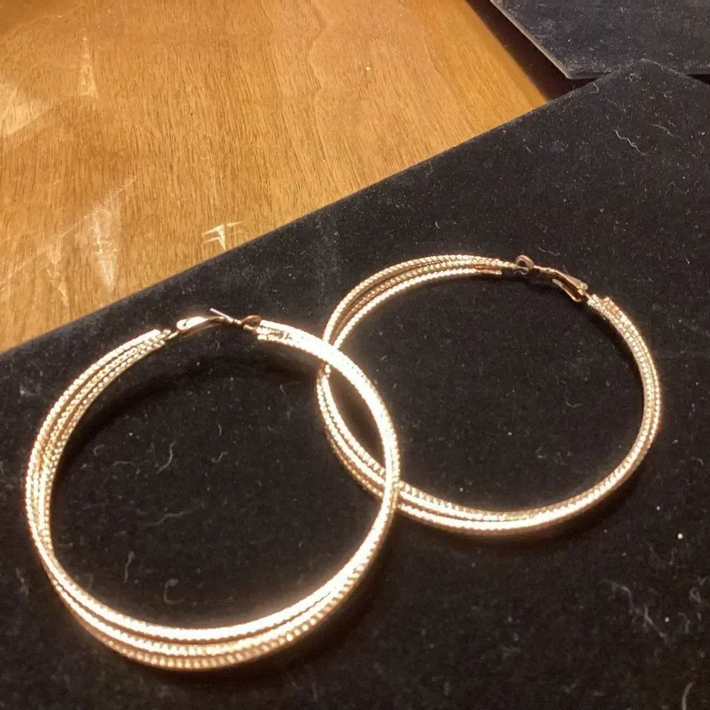 Goldtone Triple Strand Textured Hoop Earrings